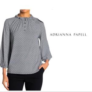 NEW Adrianna Papell Ruffle Neck Placeket Blouse